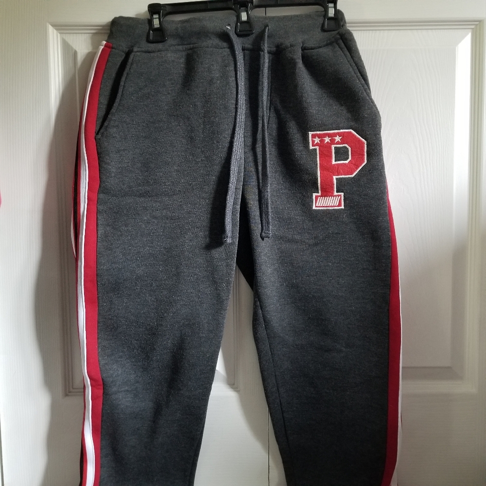 Phat Farm Men's Sweatpants Medium Gray Red White Black Stripe Logo Pockets Y2K